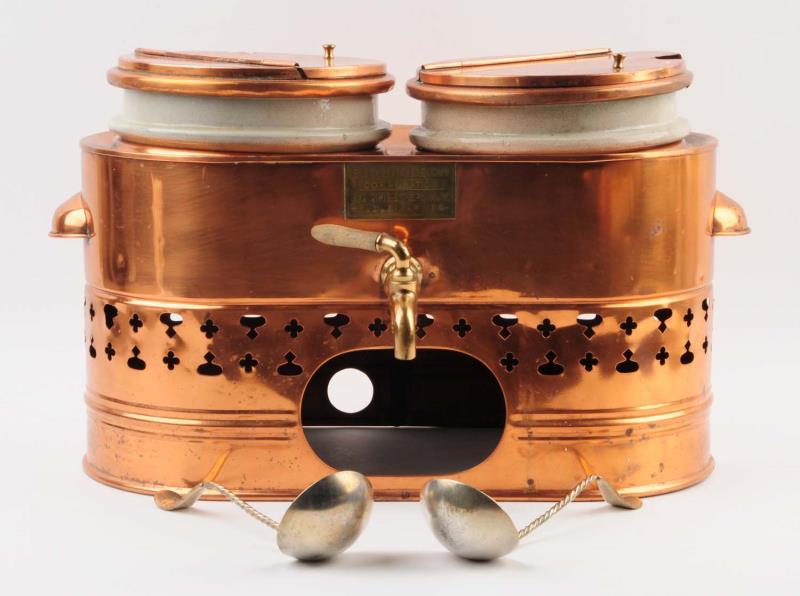 Appraisal: - Richardson Copper Fudge Warmer Complete with labels lids and