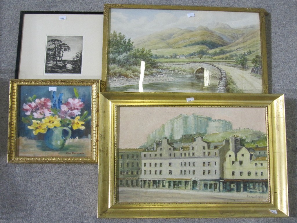 Appraisal: Lot comprising two oils one watercolour and one etching