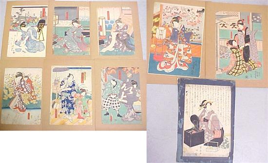 Appraisal: Nine Japanese color woodblock prints Edo period most depicting women