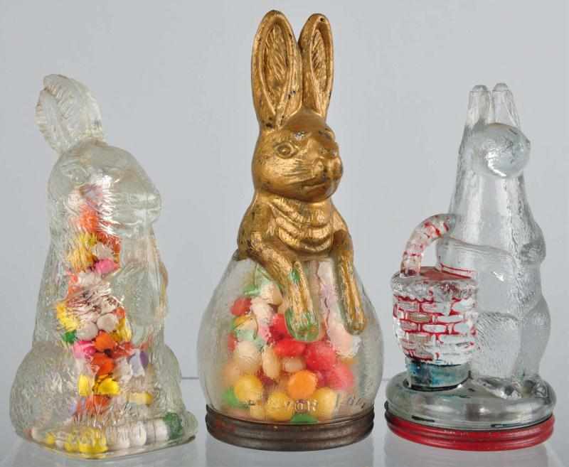 Appraisal: Lot of Glass Rabbit Candy Containers Description Includes one painted