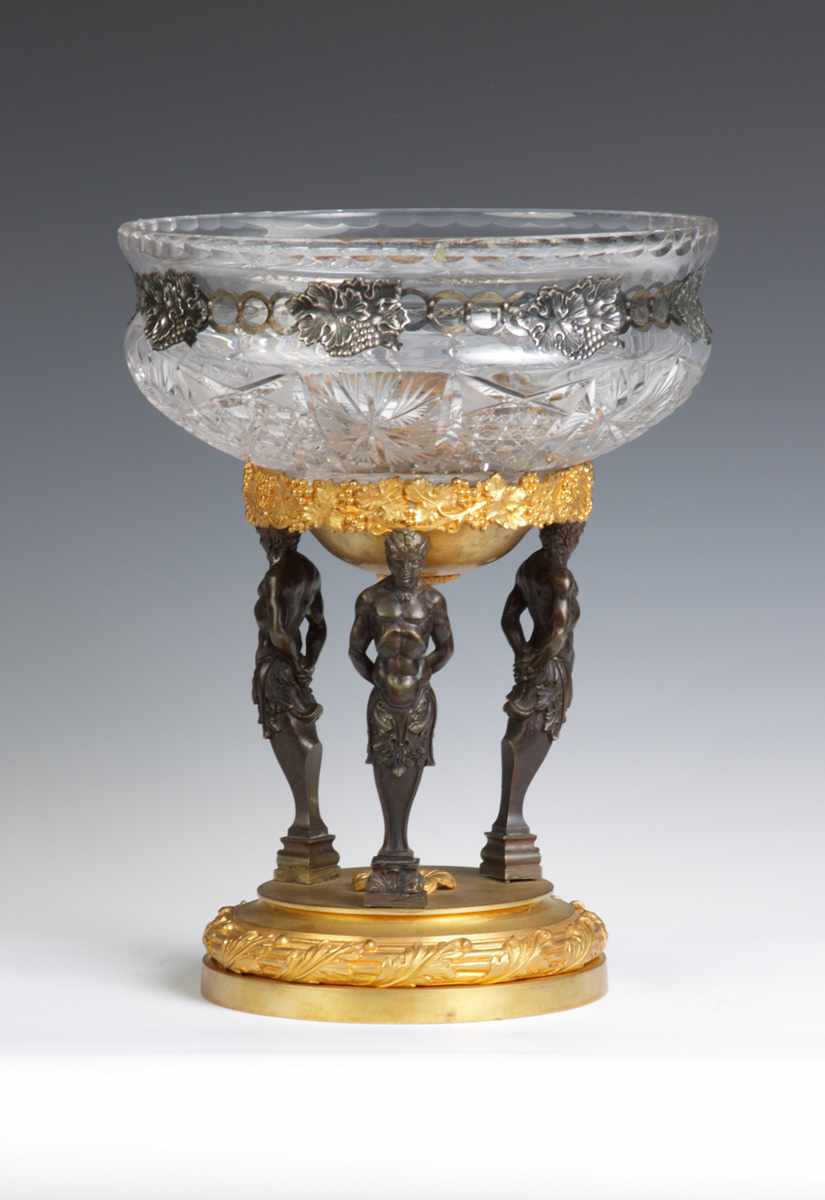 Appraisal: Gilt Bronze Cut Glass Center Bowl Applied silver overlay Condition