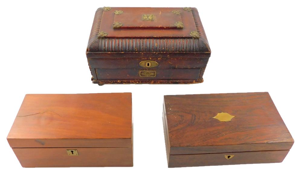 Appraisal: Three th C boxes including leather covered sewing box with