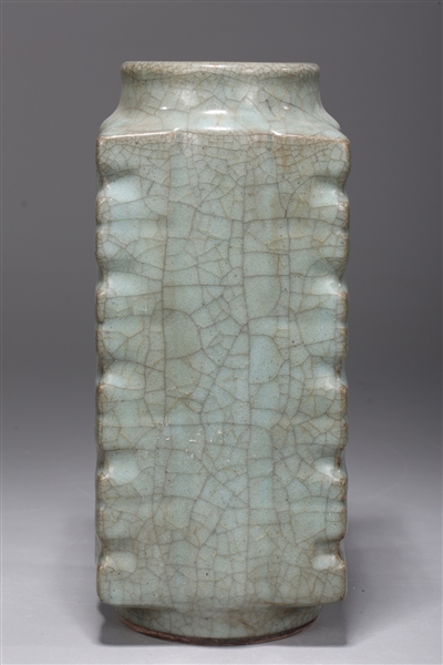 Appraisal: Chinese celadon crackle glazed square form vase with circular wide