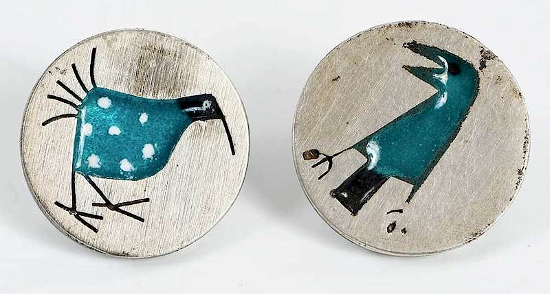 Appraisal: Two Pieces Betty Cooke Jewelry earclip resin bird design stamped