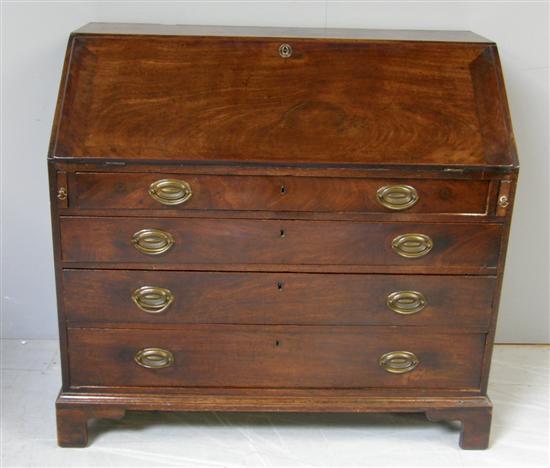 Appraisal: George III mahogany bureau with fall flap enclosing drawers central