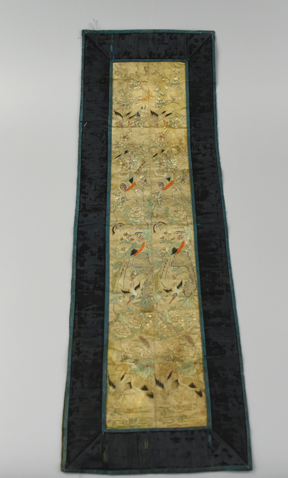 Appraisal: CHINESE EMBROIDERY W BIRDS QING DYNASTY A vertical silk embroidery