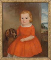 Appraisal: OUTSTANDING FOLK ART PORTRAIT OF CHILD IN RED DRESS WITH