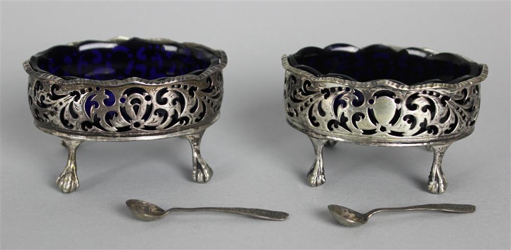 Appraisal: A PAIR OF GEORGE III PIERCED STERLING SILVER OVAL SALTS