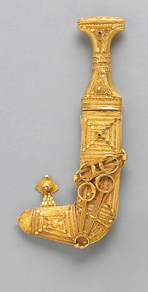 Appraisal: A gold-mounted Arabian jambiyasecond quarter th century The inch blade