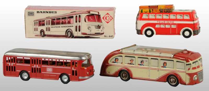 Appraisal: Lot of Tin Bus Toys Description Working Includes one German