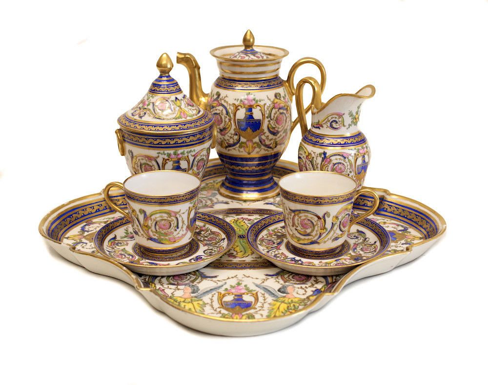 Appraisal: Sevres Porcelain Tete-a-tete Tea Service A colorful Sevres porcelain Tete-a-tete