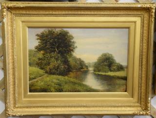 Appraisal: th century oil on canvas landscape with stream initialed indistinctly