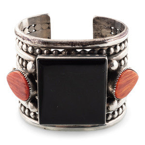 Appraisal: Mike Bird Romero Ohkay Owingeh b Wide Sterling Silver Cuff