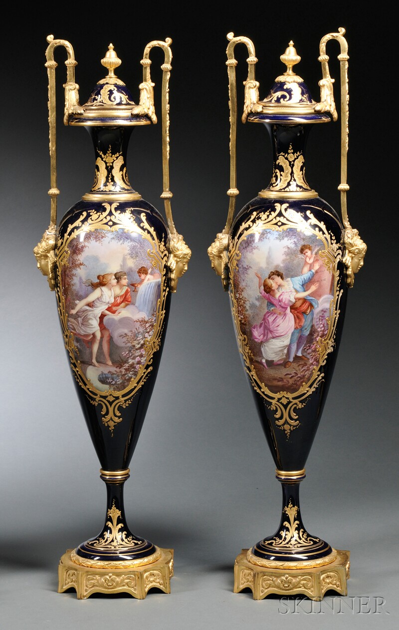 Appraisal: Pair of Sevres Porcelain Vases France late th century elongated