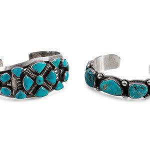 Appraisal: Pair of Navajo Silver and Turquoise Cuff Bracelets third quarter