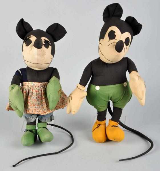 Appraisal: Walt Disney Mickey Minnie Mouse Pattern Dolls Nice matching pair