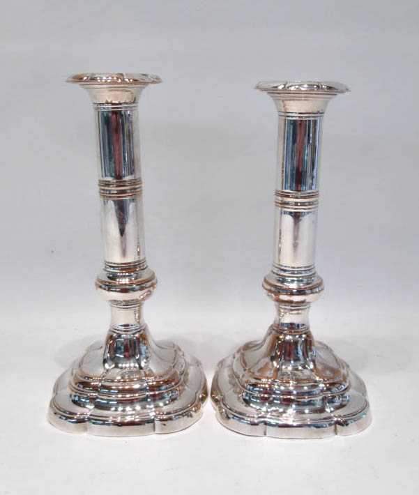 Appraisal: PAIR OF OLD SHEFFIELD PLATE CANDLESTICKS early th century Height