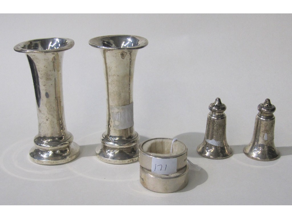 Appraisal: Lot comprising pair silver vases pair of silver peppers and