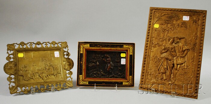 Appraisal: Three Victorian Bas Relief Cast Iron Genre Plaques a framed