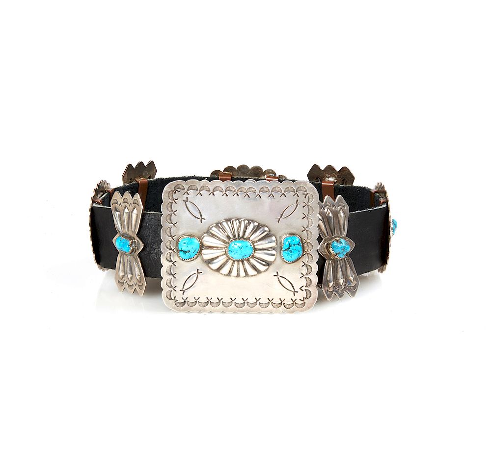 Appraisal: Southwest Silver and Turquoise Concho Belt Southwest silver and turquoise