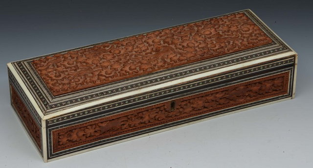 Appraisal: AN INDIAN CARVED CAMPHOR SEDELI RECTANGULAR WORK BOX the cover