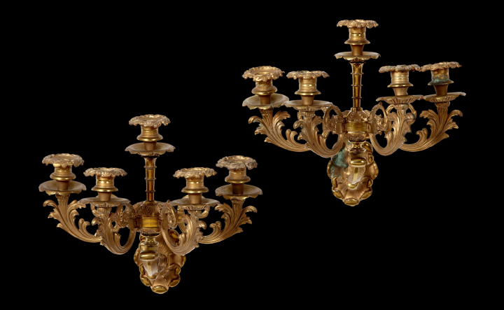 Appraisal: Fine Pair of American Gilt-Lacquered Brass Five-Light Sconces third quarter