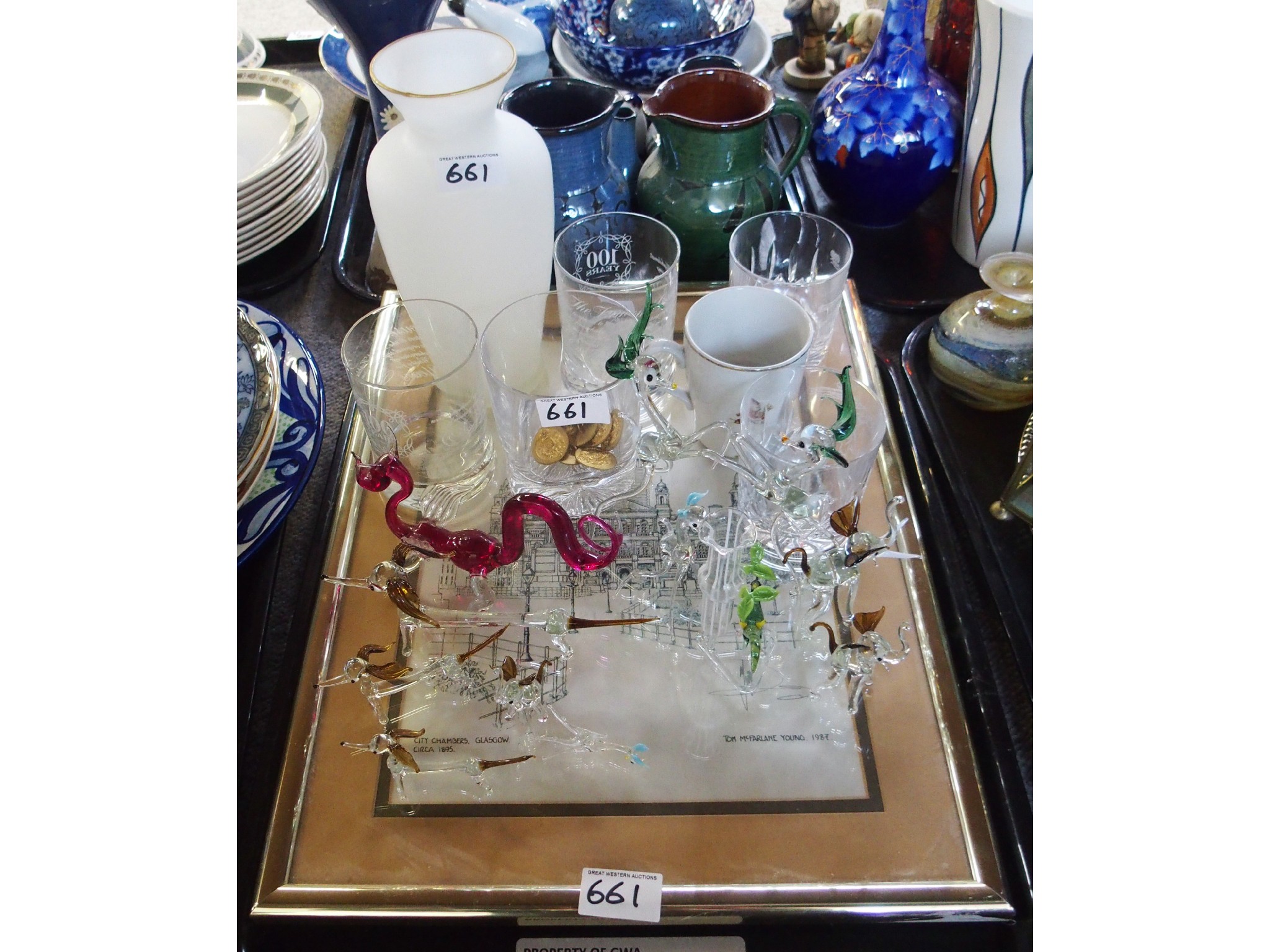 Appraisal: Tray comprising group of blown glass figures Tom McFarlane Young