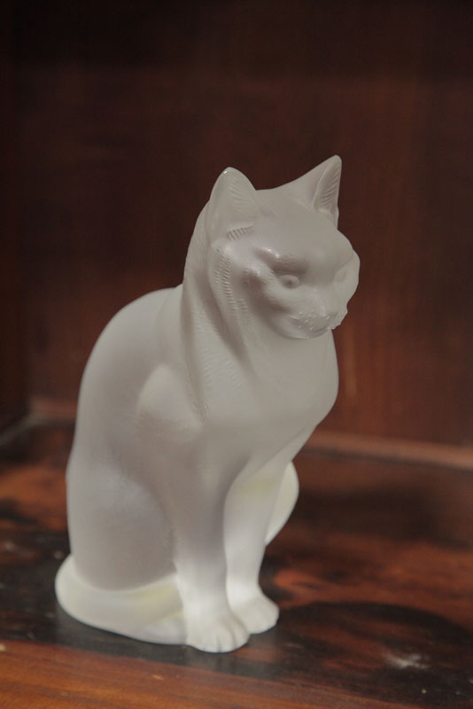 Appraisal: LALIQUE CAT Frosted glass seated cat Signed '' h Some