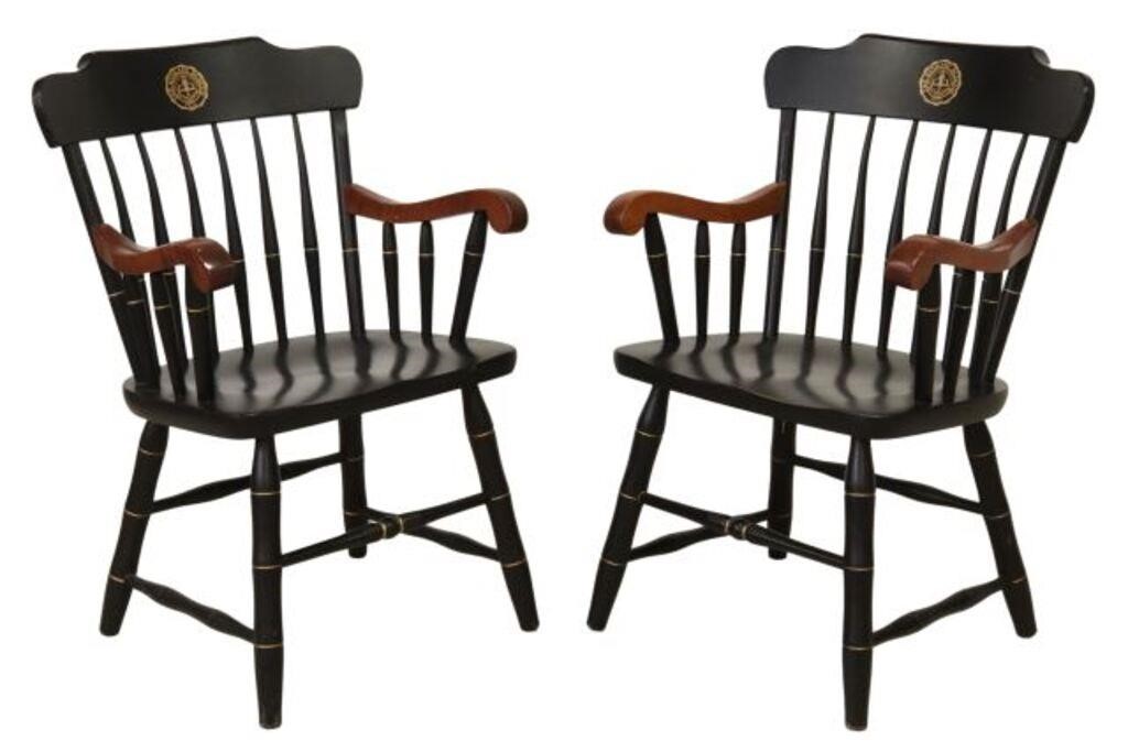 Appraisal: pair Windsor style carved wood armchairs S Bent and Brothers