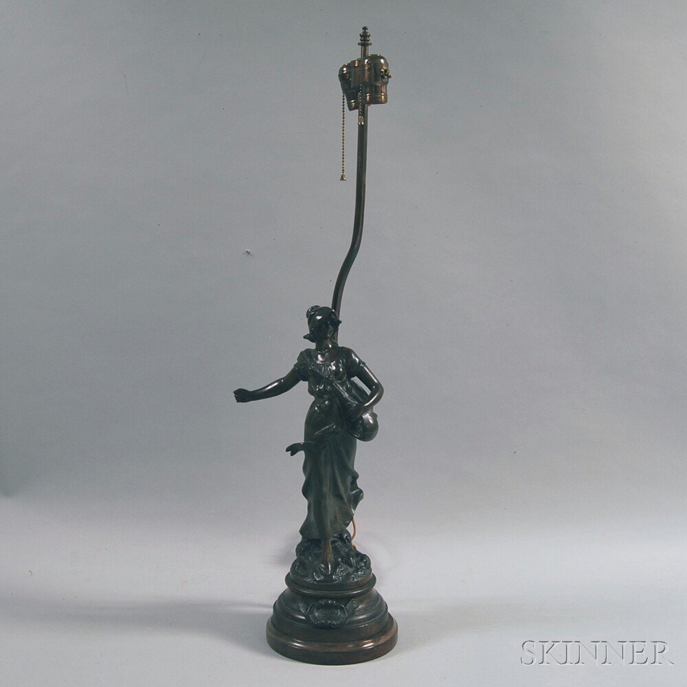 Appraisal: Art Nouveau Patinated Cast Metal Figural Table Lamp after Moreau