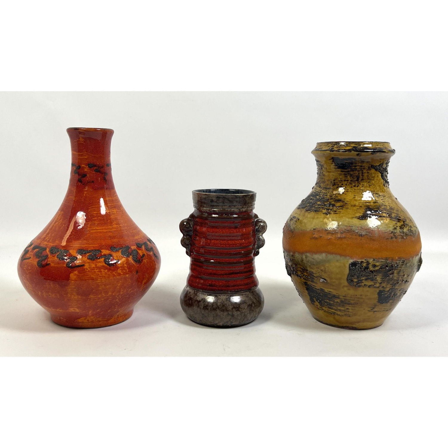 Appraisal: pc WEST GERMAN Art Pottery Modernist Vases Predominantly red orange