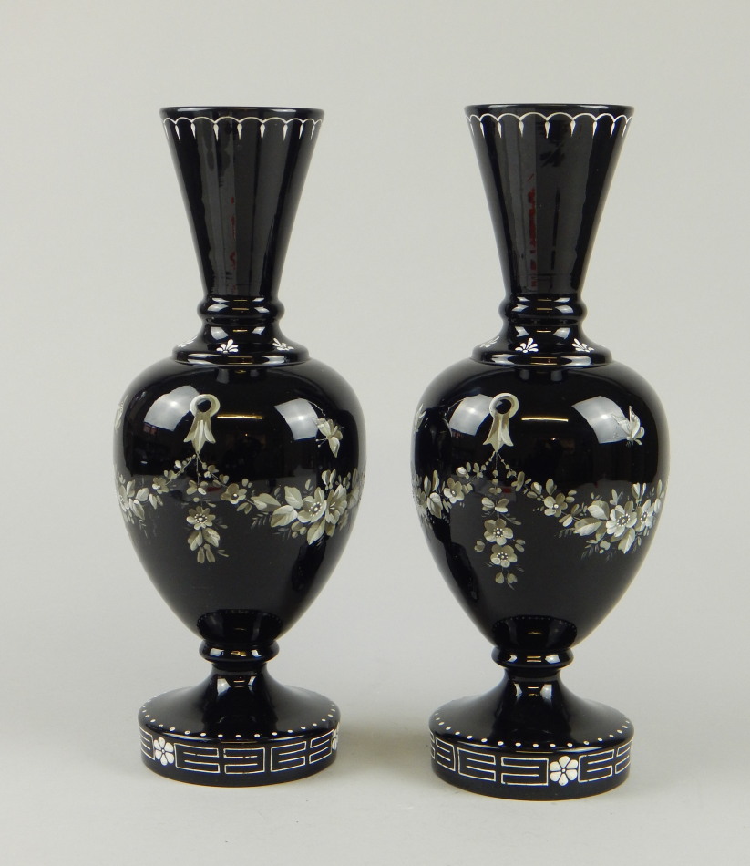 Appraisal: A pair of late thC black glass vases each of