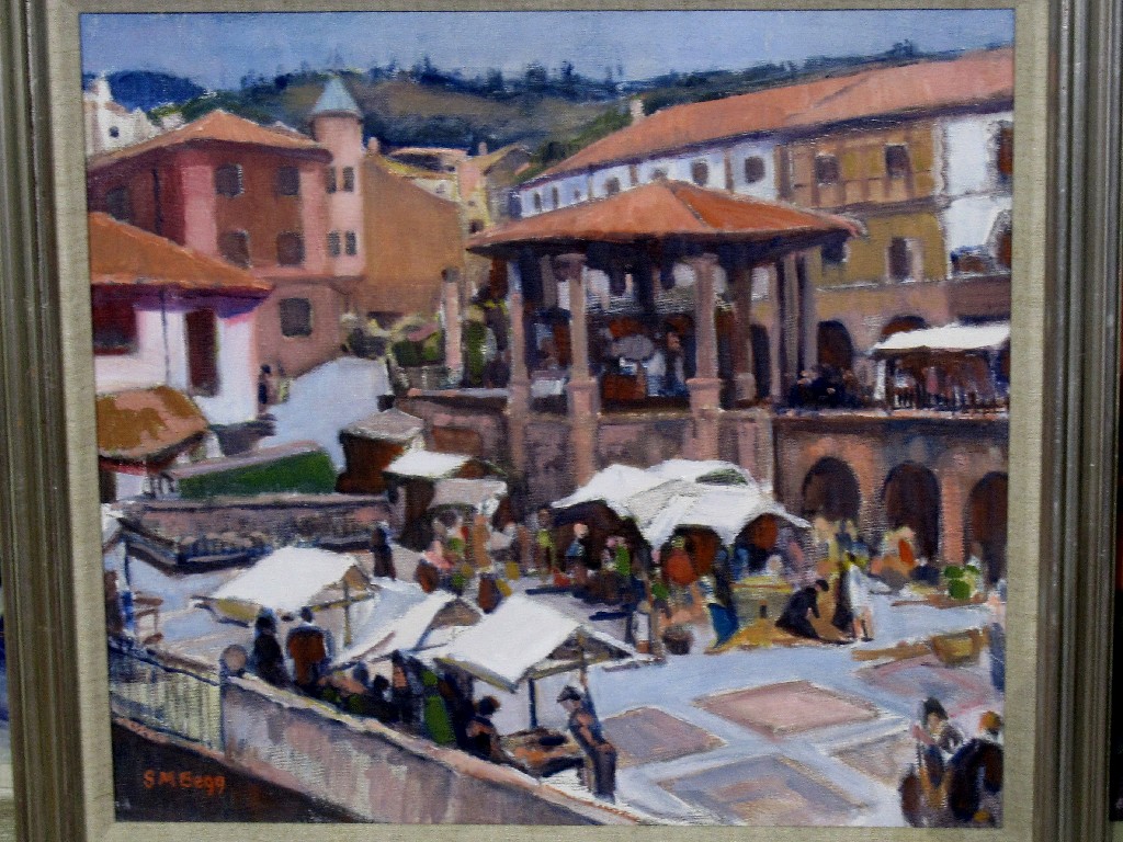 Appraisal: SHEENA M BEGG Oil on canvas 'Spanish Market' signed recto