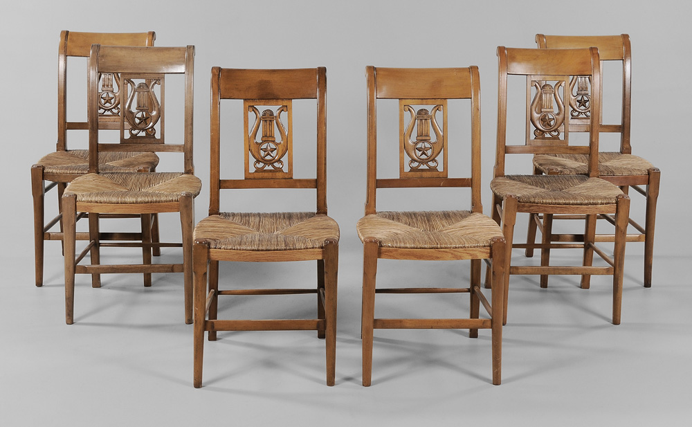 Appraisal: Set of Six Directoire Style Fruitwood Dining Chairs French th