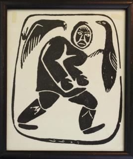 Appraisal: 's Inuit stone cut print by Quanana Povungnituk New Quebec