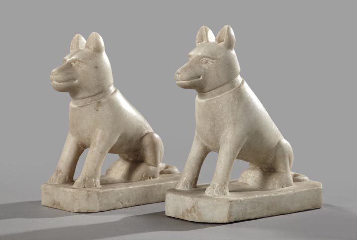 Appraisal: Pair of Continental Carved Marble Figures of German Shepherd Dogs