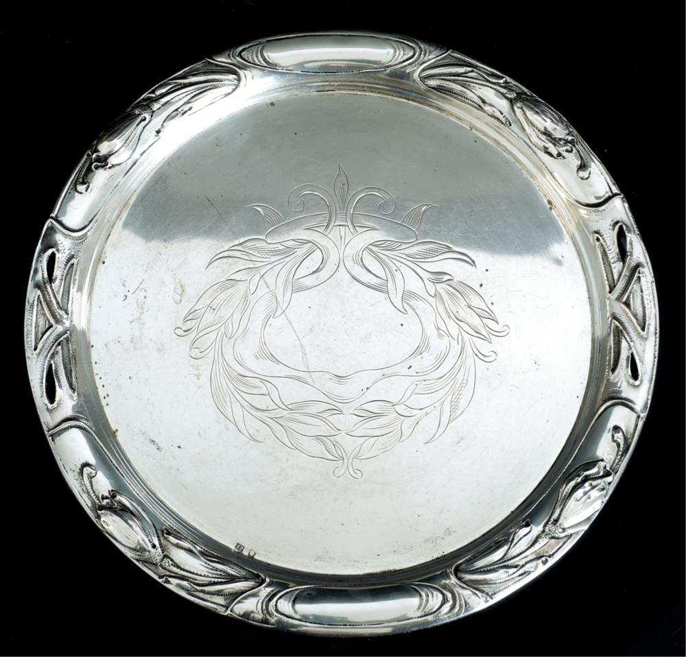 Appraisal: AUSTRIAN ART NOUVEAU SILVER SALVER TRAYAustria Hungary Art Nouveau silver