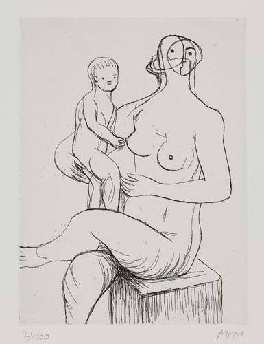 Appraisal: HENRY MOORE Seated Mother and Child Etching x mm x