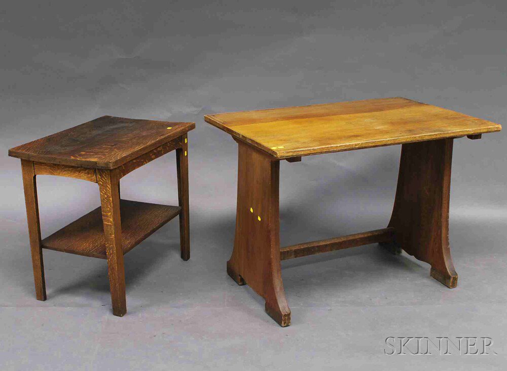 Appraisal: Two Oak Arts Crafts Tables early th century a library