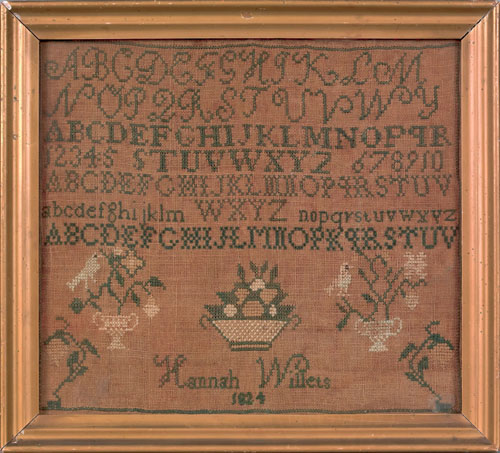 Appraisal: Silk on linen sampler dated and wrought by Hannah Willets