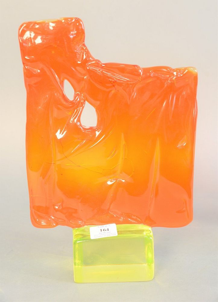 Appraisal: Art glass sculpture with orange glass on lime green base