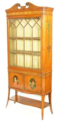 Appraisal: A late Victorian satinwood and painted china display cabinet all