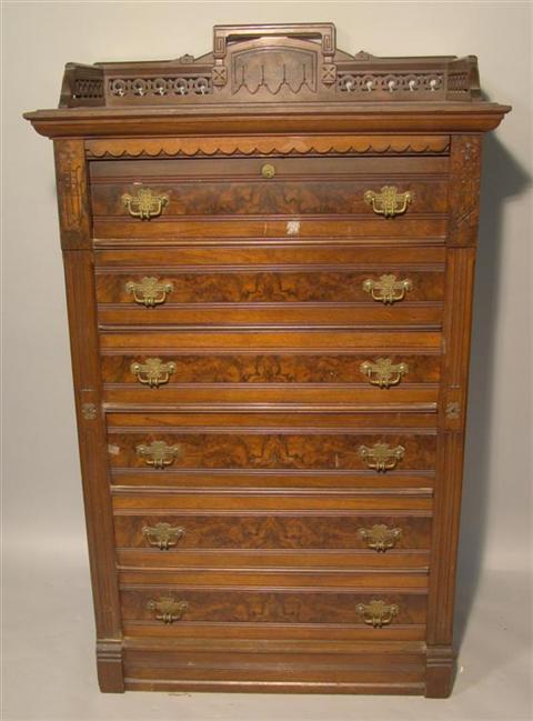 Appraisal: EASTLAKE BURL WALNUT TALL CHEST OF DRAWERS