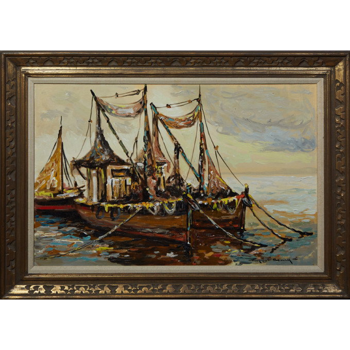 Appraisal: Raymond Scully Louisiana Fisherman's Boat th c oil on canvas