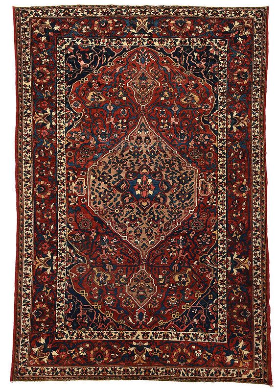 Appraisal: Bakhtiari Rug Persian early th century red floral field with