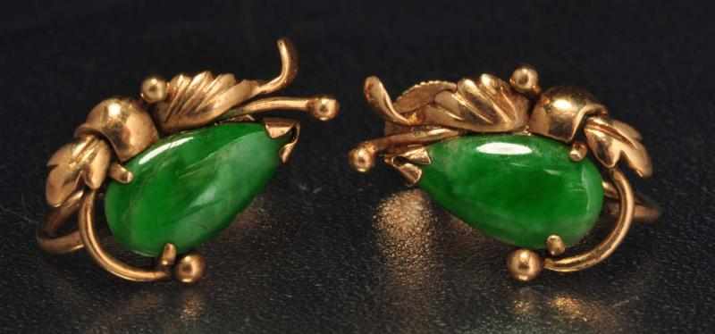 Appraisal: Pair of K Y Gold Jade Screw Back Earrings Description