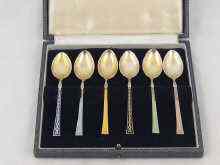 Appraisal: A boxed set of silver and enamel tea coffee spoons