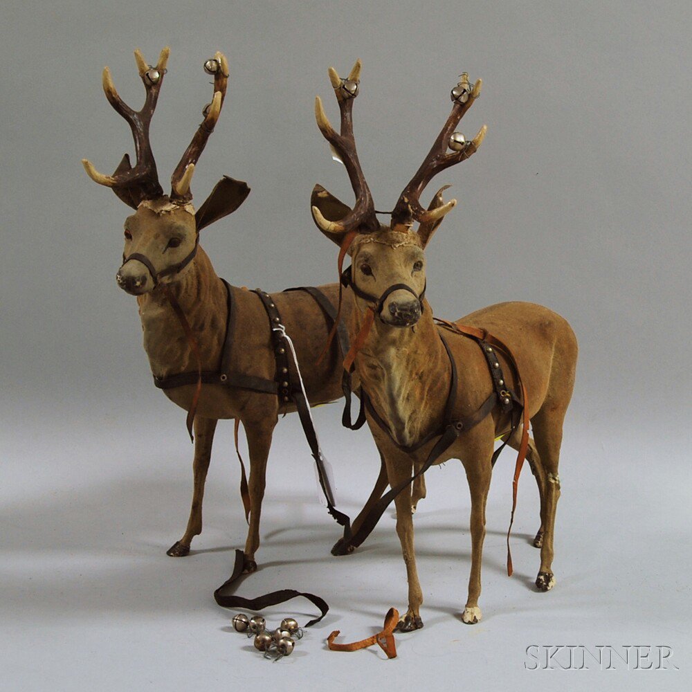 Appraisal: Pair of Papier-mache Reindeer th th century with detachable antlers