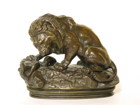 Appraisal: BRONZE LION CRUSHING A SERPENT After Barye Antoine-Louis Barye French