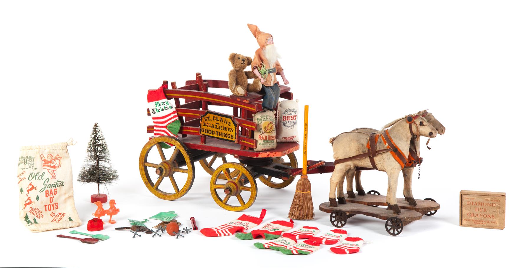 Appraisal: CHILDREN'S SANTA CLAUS TOY WAGON WITH HORSES Early th century